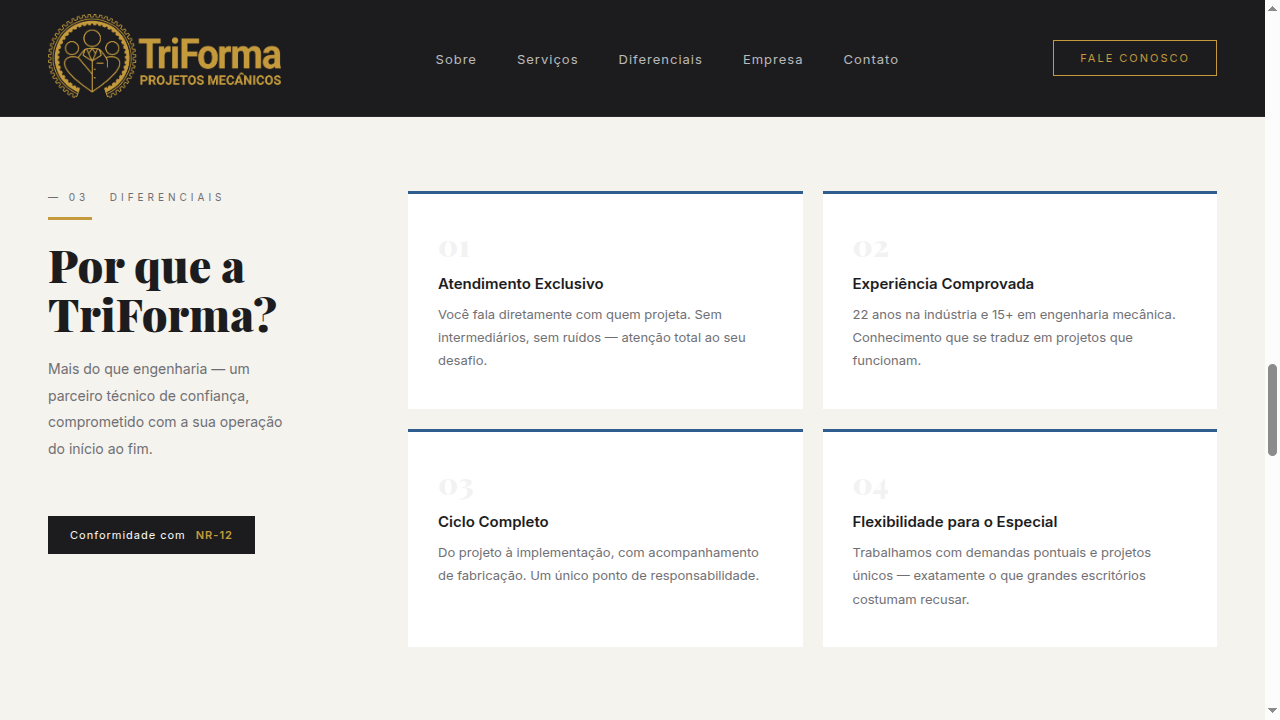 Print do site triformaprojetos.com.br